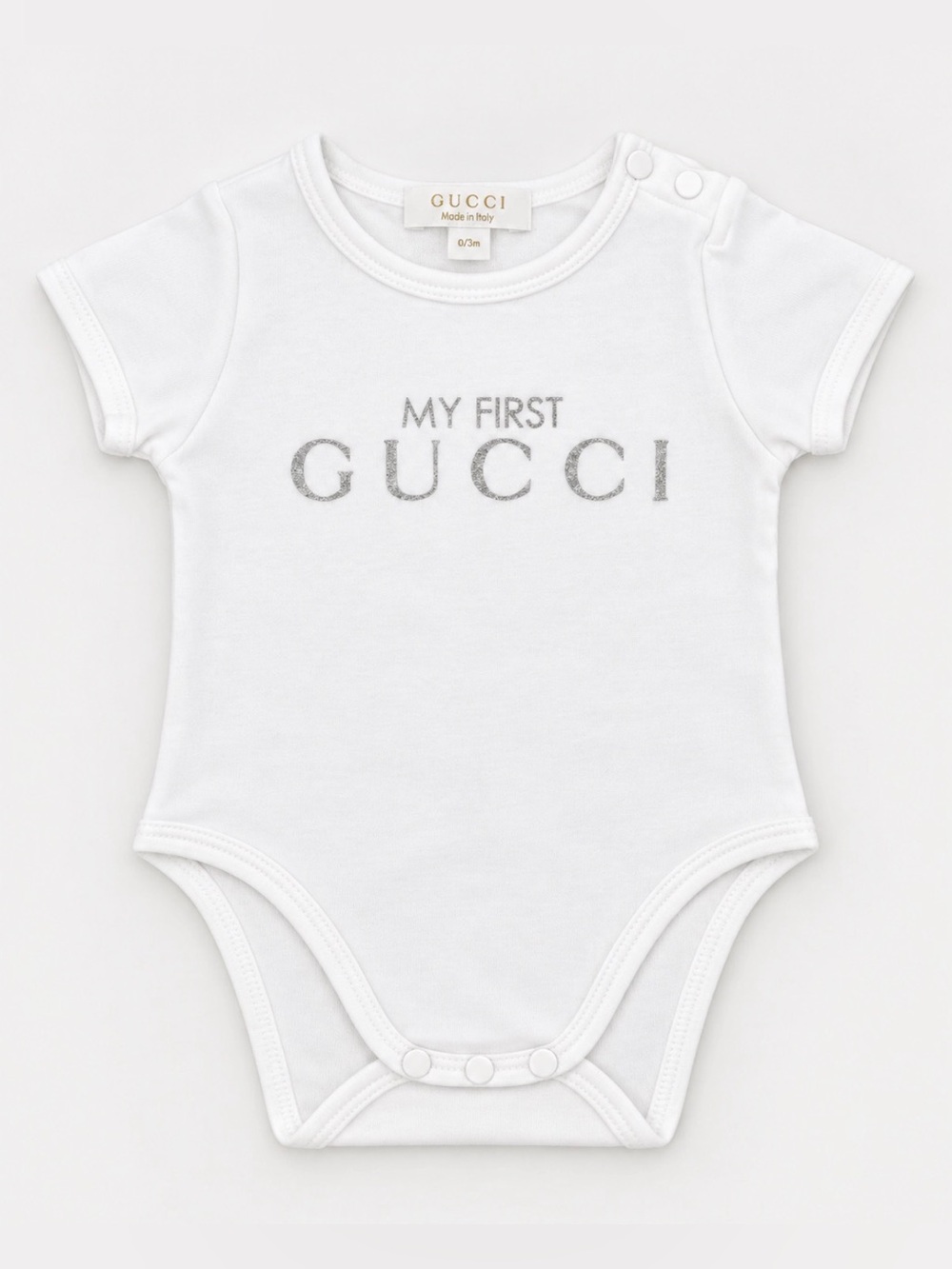 Gucci Baby “My First Gucci” White Bodysuit 0–3M